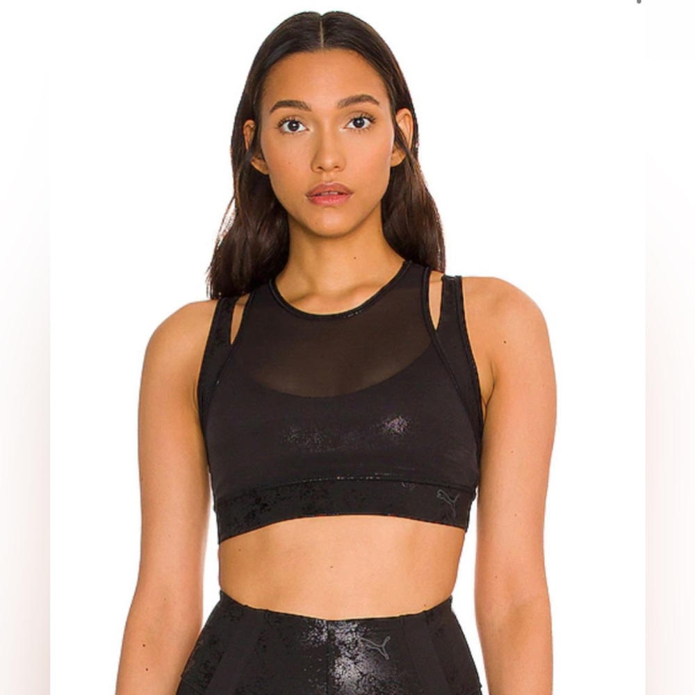 Puma Black Mid Impact Fashion Luxe Ellavate Bra NWOT